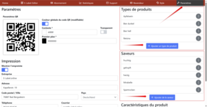 Ouvrir les paramètres : créer des types de produits et des saveurs