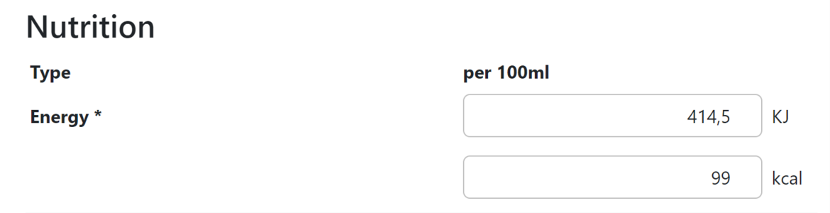 Automatic conversion calories kilojoules