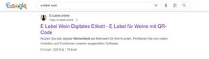e label weine - behaalde 1e plaats in Google zoekopdracht