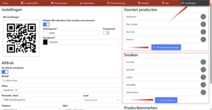 Instellingen openen: productsoorten en smaken aanmaken