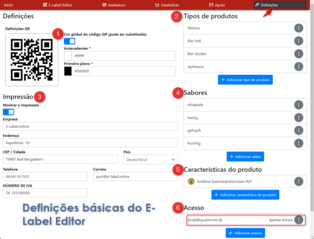 Definições básicas no Editor de Etiquetas E Definições básicas no Editor de Etiquetas E
