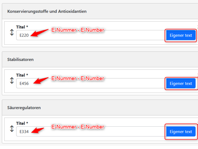 Angaben nur mit E-Nummer