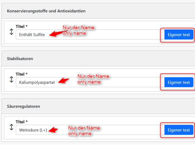Angaben nur mit Bezeichnung