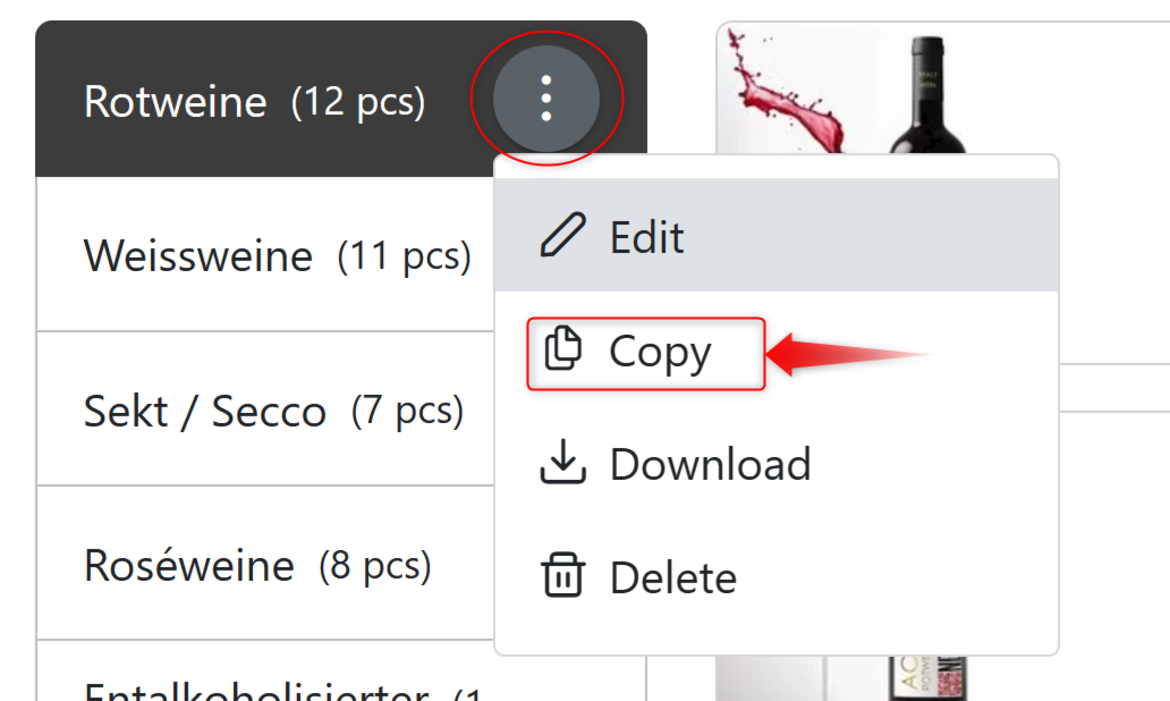 E-label groups for wines can be copied