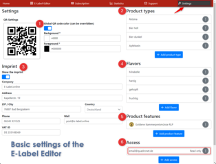 Basic settings in the E Label Editor Basic settings in the E Label Editor