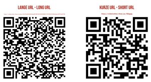 Hier zie je het verschil tussen de twee QR codes, een met de lange URL en een met de korte URL