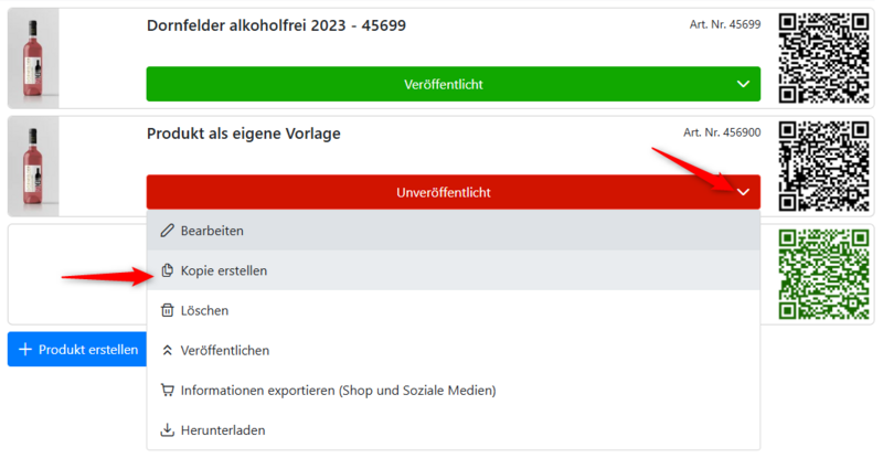 Kopieren einer zuvor erstellten Vorlage