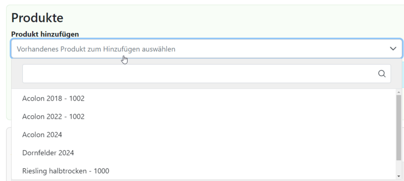 Select products for the wine price list Select products for the wine price list