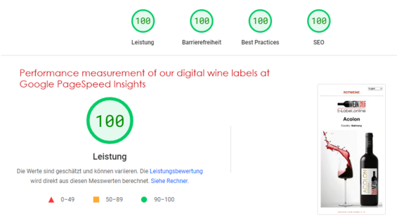 The outstanding speed and quality of our digital EU wine labels guarantee that the e-label can be called up even with poor internet connections