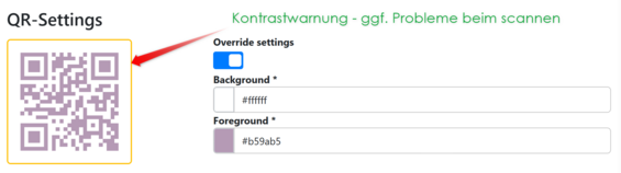 Automatic contrast check of the selected colours from the QR code
