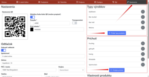 Otvoriť nastavenia: Vytvoriť typy produktov a príchute