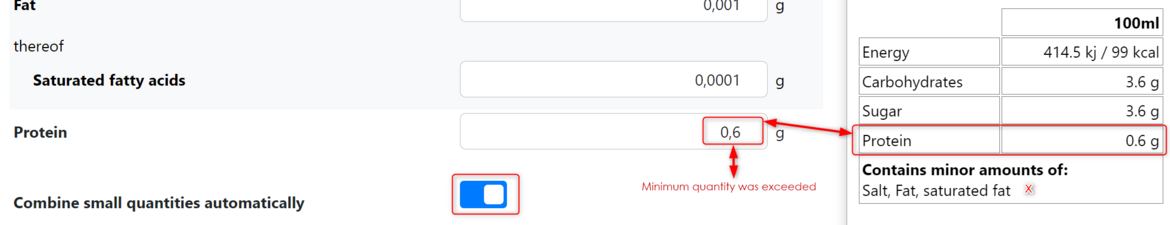 The minimum quantity has been exceeded and can no longer be combined