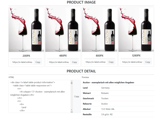 Export e-label data for social media & online shops