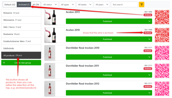 E-label archive function