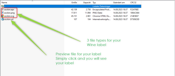 The label is generated in 3 graphic types, as EPS file, as PNG file and as SVG file, so any printer or graphic designer can work with it.
